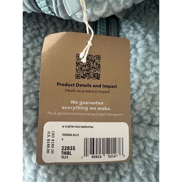 Patagonia Women's Thermal Blue Fleece Retro Pile Marsupial Jacket Size Small NWT - Picture 7 of 7